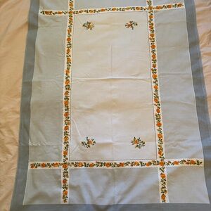 Small Vintage Rosebud 100% Cotton Tablecloth, Grey Orange (37” x 50”)
